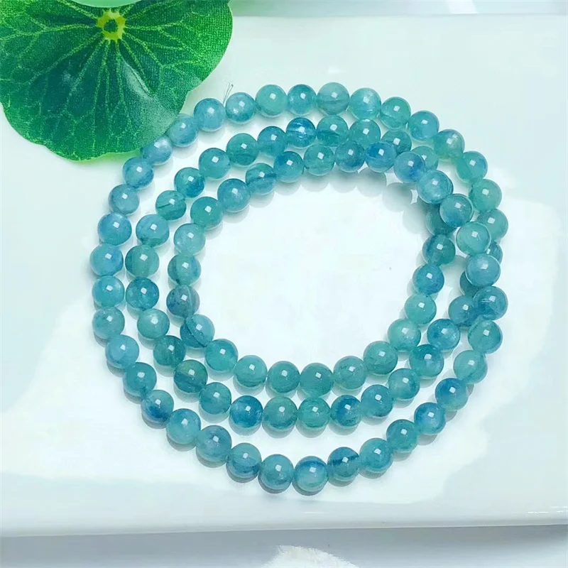 

Natural Green Kyanite Triple Circle Bracelet Women Healing Gemstone Crystal Strand Bangles Jewelry Christmas Gift 6mm