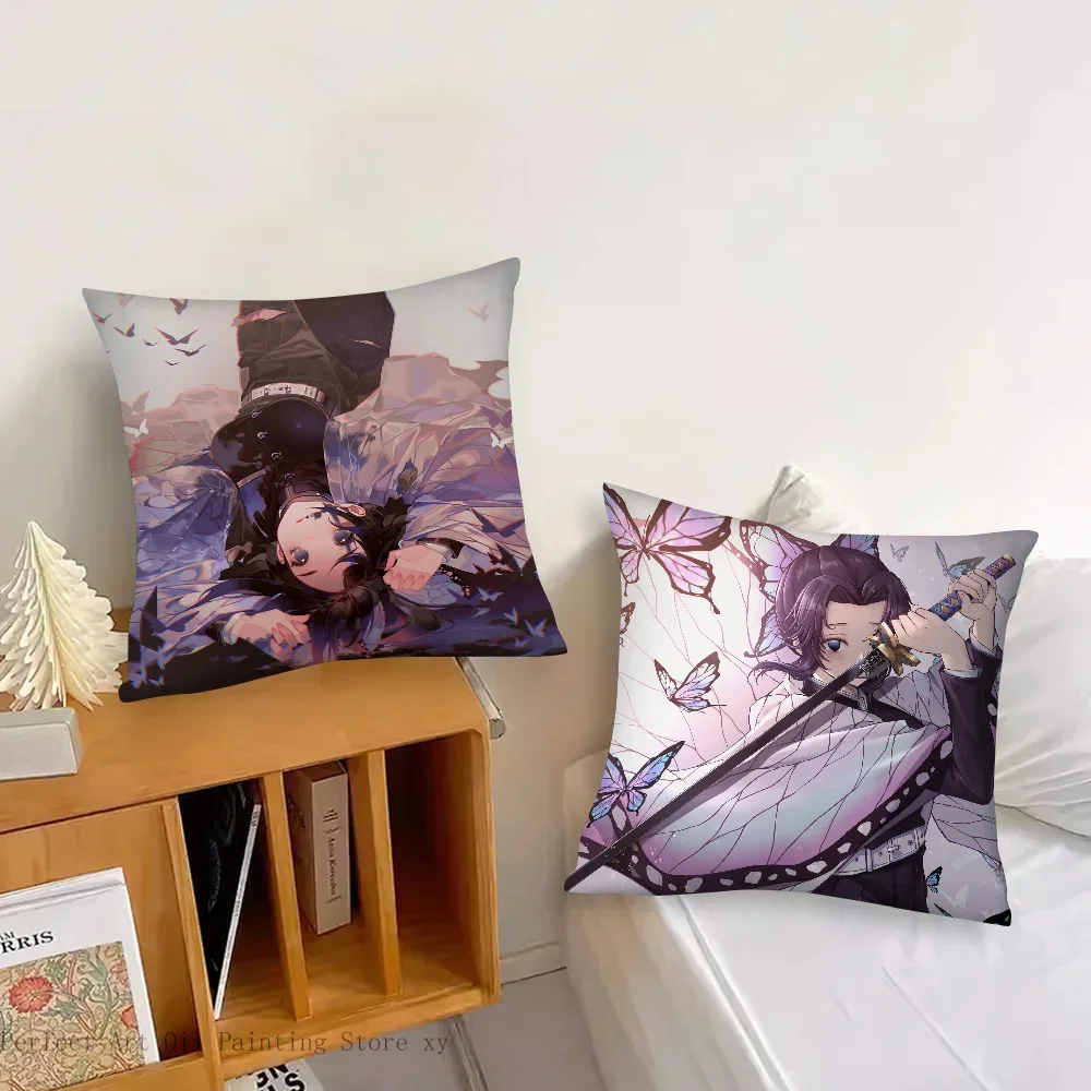 Anime Demon Slayer Shinobu Kocho Pillow Case Fashion Square Pillowcase Bedroom Sofa Room Ins Decoration Leisure Cushion Cover