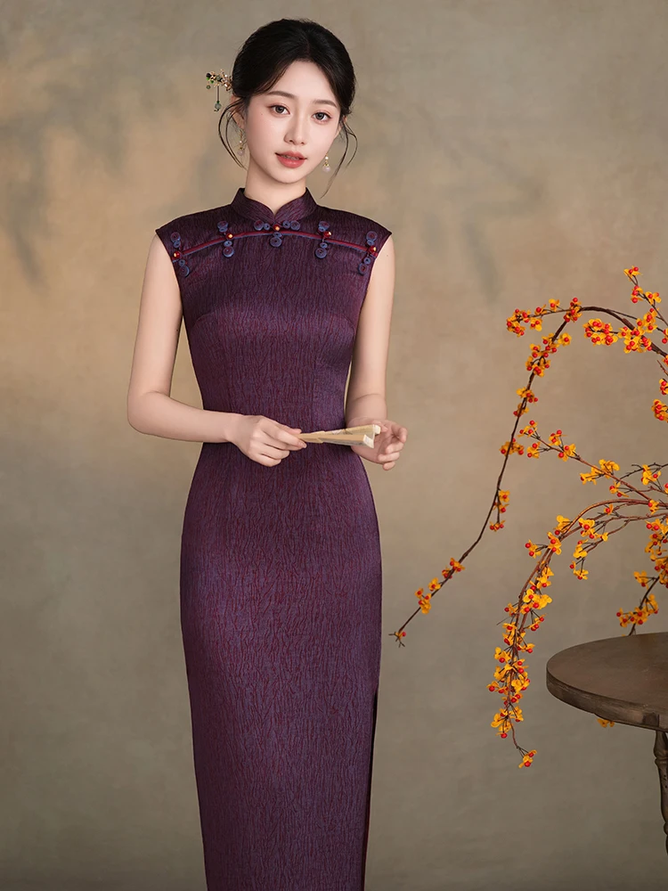 

Элегантное длинное платье-ципао без рукавов в молодежном стиле, роскошное вечернее платье для мамы на свадьбу или ужин, высококачественная ткань из полиэстера и спандекса