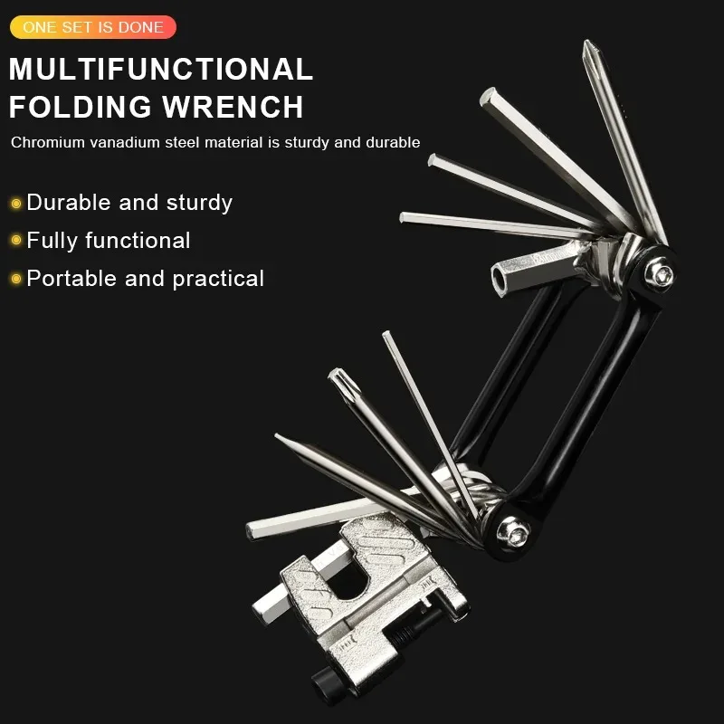 BIESUO Alat Multi Sepeda 16 In 1 Pemotong Pemisah Rantai Portabel CR-V Baja Hex Kunci Pas Allen Obeng Alat Perbaikan Sepeda