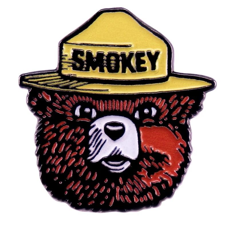 E0515 Cartoon Smokey bear Protect forest Metal Manga Badges Lapel Pins for Backpack Enamel Pin Brooch Clothes Jewelry Decoration