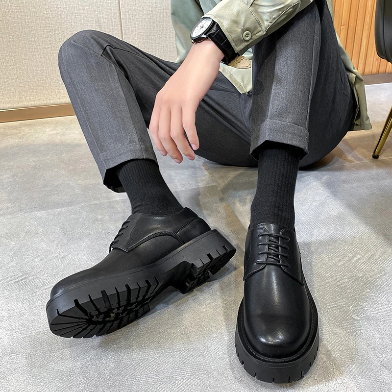 Men Business Casual Heighten Leather Shoes Male Harajuku Korean Chic Fashion High Quality Platform Wedding Leather Dress Shoes