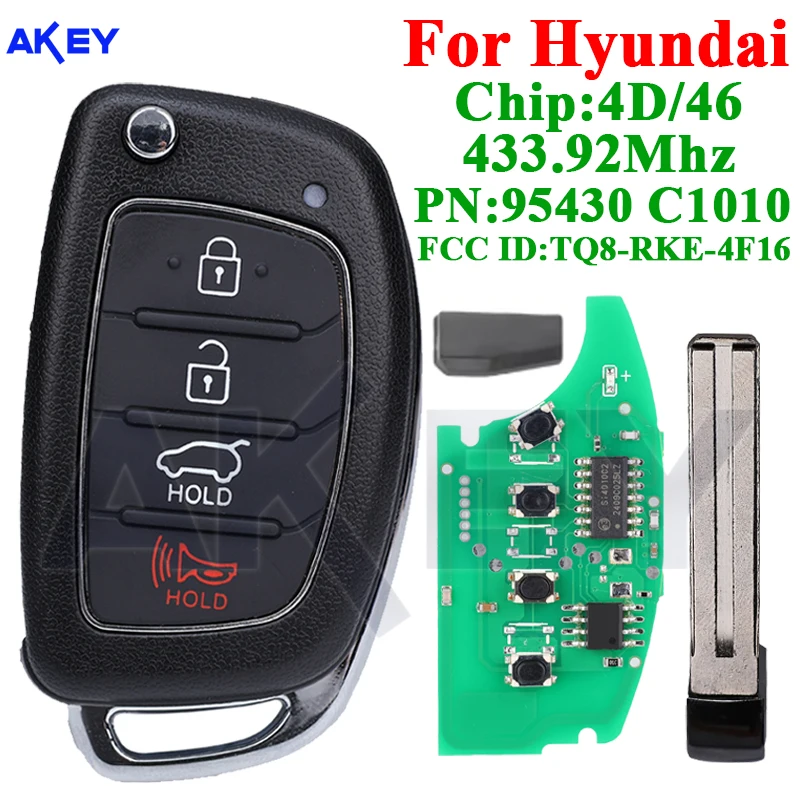 Auto Smart Remote Flip Car Key For Hyundai Sonata 2014 2015 2016 2017 2018 ID:TQ8-RKE-4F16 95430-C1010 46/4D60 Chip 433MHz