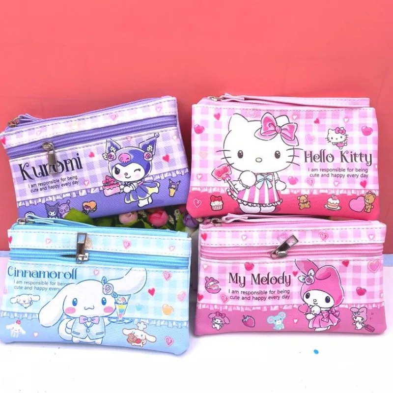 

New Sanrio Japanese cute girl double layer coin purse Hello Kitty my melody Kuromi portable storage bag hand storage bag PU gift