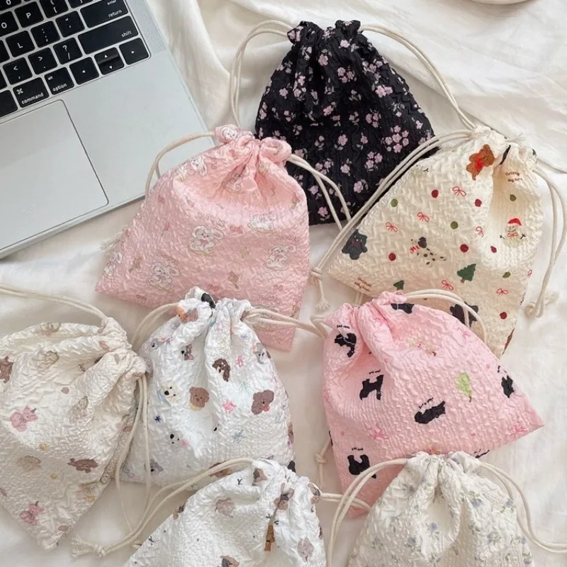 1PC Drawstring Pocket Cute Bear Cartoon Drawstring Miscellaneous Storage Bag Portable and Organizing Multi-functional Cloth Bag