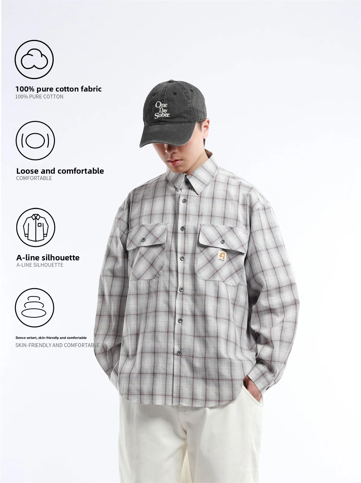 Retro Japanese Style Casual Loose Long Sleeve Plaid Shirt with Pocket Men's Outerwear Spring Autumn Cotton Anti-Wrinkle