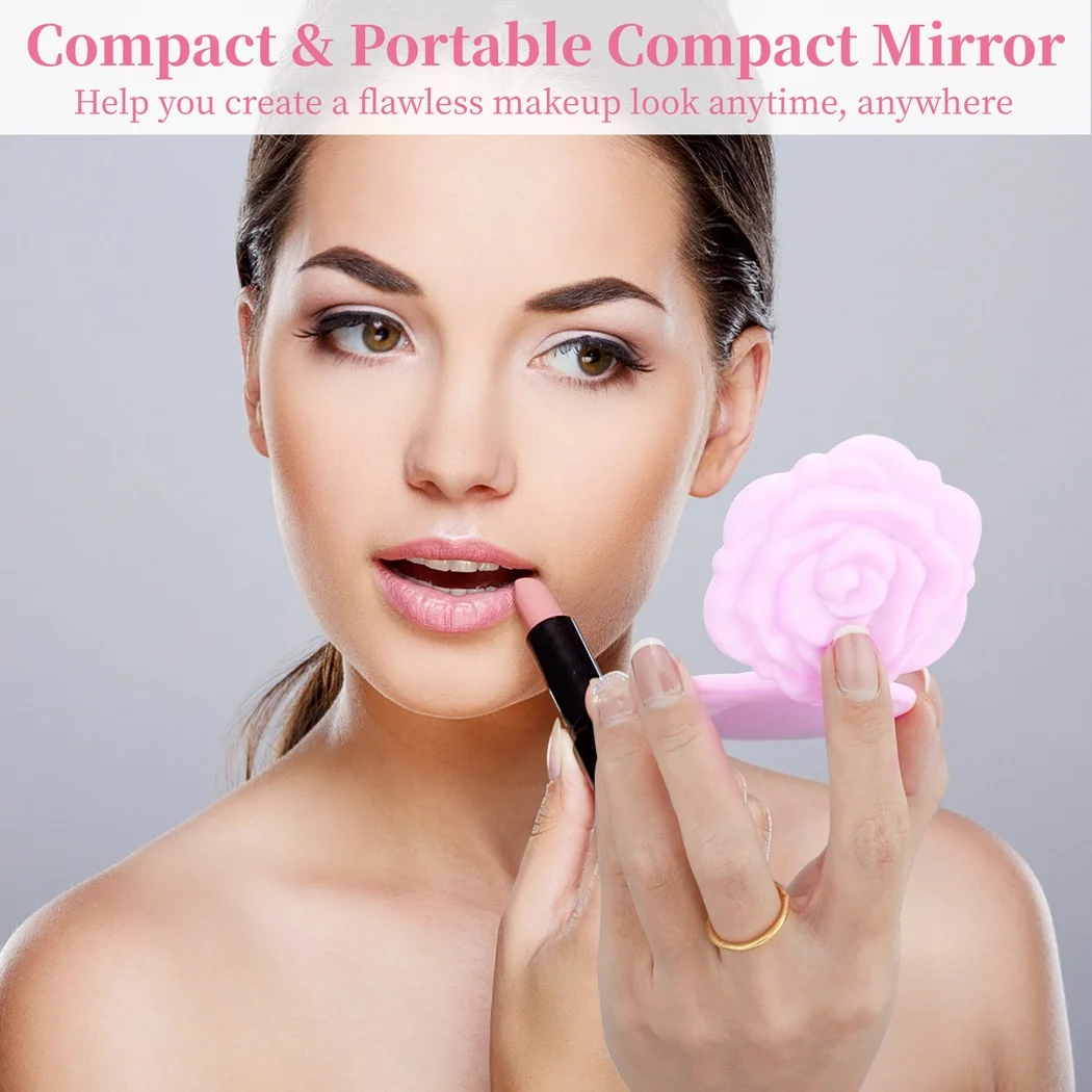 30Pcs Compact Mirrors 2.6” Mini Rose Flower Makeup Mirror Double-Sided Handheld Pocket Mirror Small Foldable Cosmetic Mirror