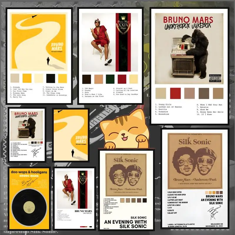 Póster del álbum Singer B-Bruno M-Mars, Anime HD, tema popular, cantante/OST/película, autoadhesivo impermeable, decoración del hogar