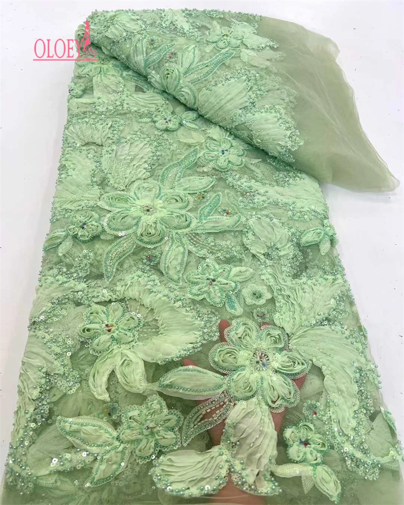 

OLOEY Luxury Beaded Sequins Embroidery Fabric Heavy Fashion French Tulle Mesh Lace for Wedding High-end Fabric