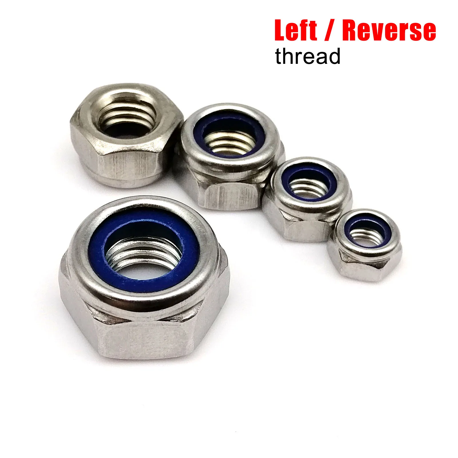 2/5/10/50X M4 to M16 Reverse Opposite Left Hand Thread 304 Stainless Steel Nylock Locknut Hex Hexagon Nylon Insert Self-lock Nut