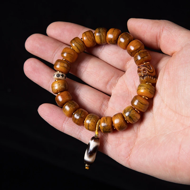 Tibetan-style Yak Bone with Dzi , Imitation Ox Horn Bracelet Men and Women, 108 Buddha Beads Jewelry