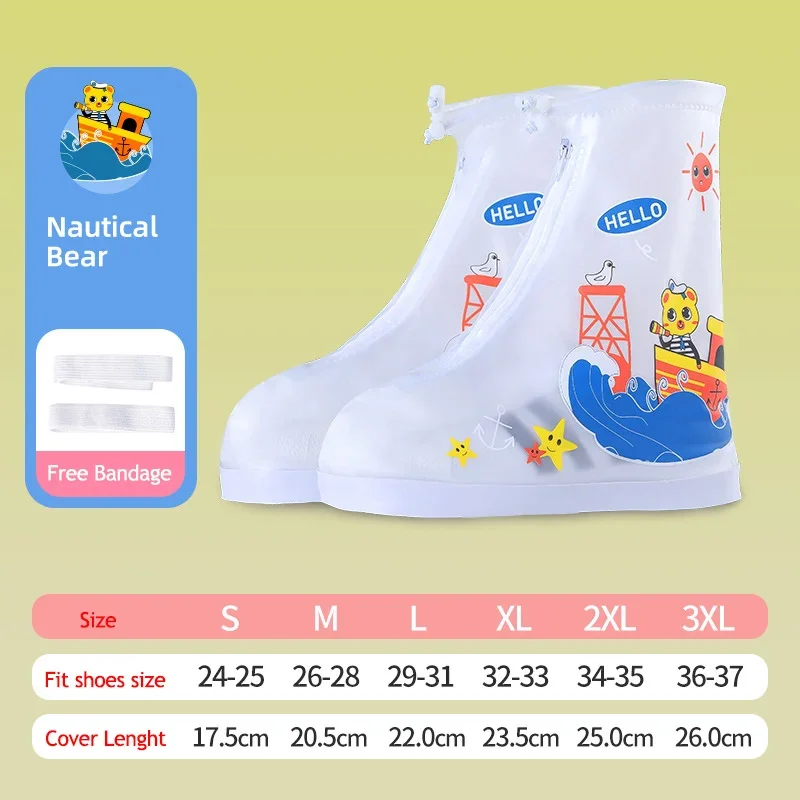 Fashion Children Rain Overshoes Wear-resistance Animal Print Shoe Covers Non-slip Portable Kid Waterproof Overshoes for Outdoor