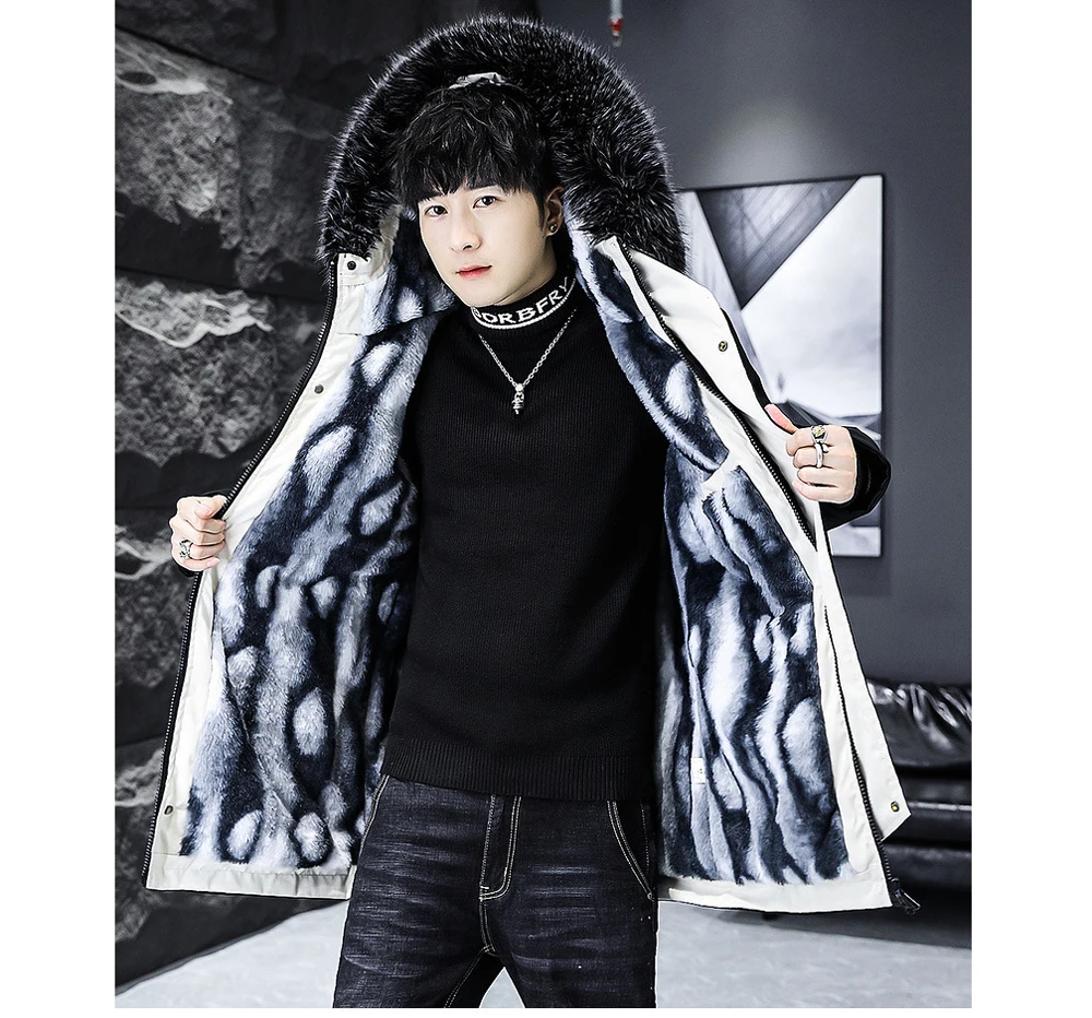 Winter männer Lange Unten Jacke Mode Männlichen Thermische Parkas Mäntel Casual Männer Klassische Pelz Kragen Warme Gepolsterte Jacken Kleidung 5XL – Detail 8