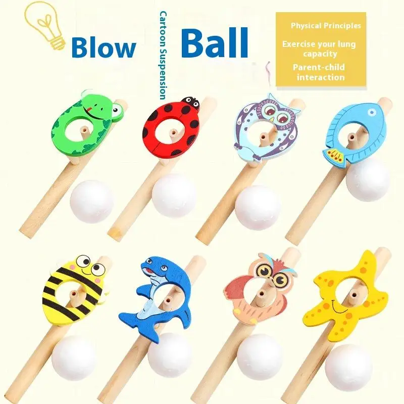 

Cartoon Foam Ball Blower Traditional Wooden Rods Blowing Ball Game Fun Gadgets Balance Training Educational Toys Learning Toys