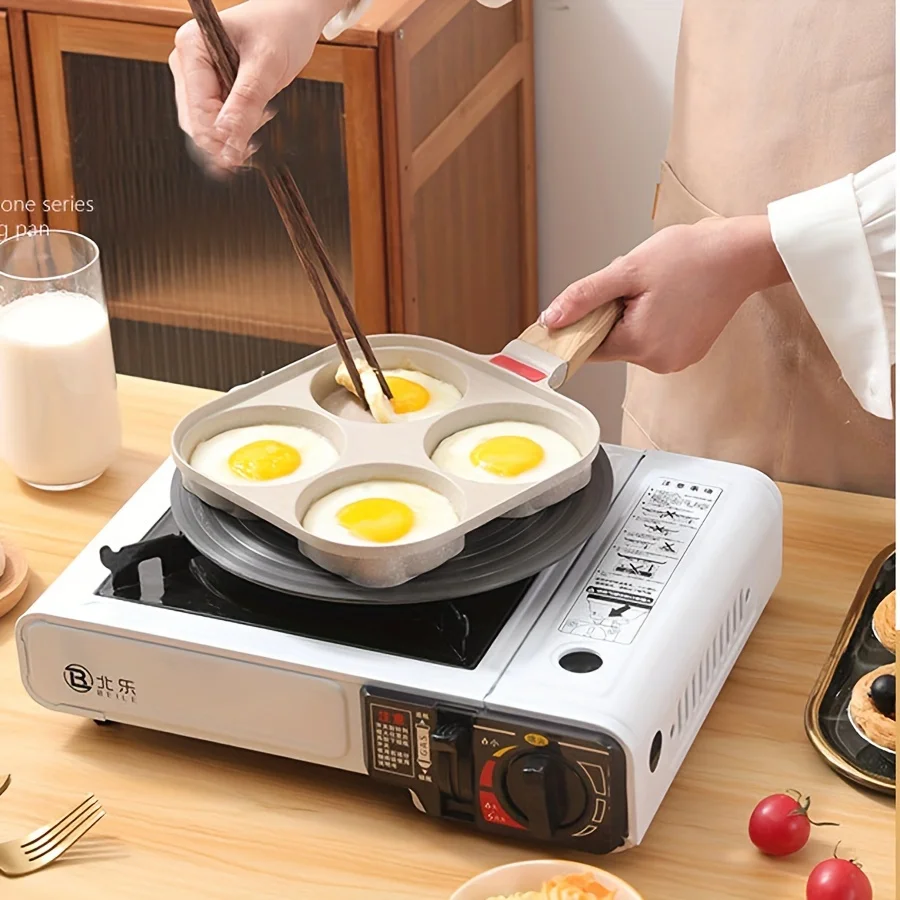 1pc Multi-functional Covered Four-Hole Egg Fryer - Quartz Stone Breakfast Non-Stick Fry Pan Suitable for Eggs and Pancakes