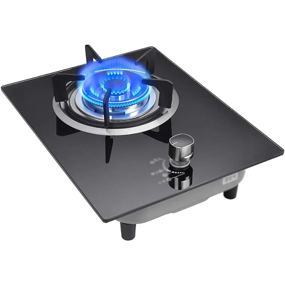 

Burners Gas Hob Built-in Gas Hob -Black Tempered Glass Gas Cooktop-Sturdy Cast Iron Pan Support -Electronic Pulse Ignition-Flame