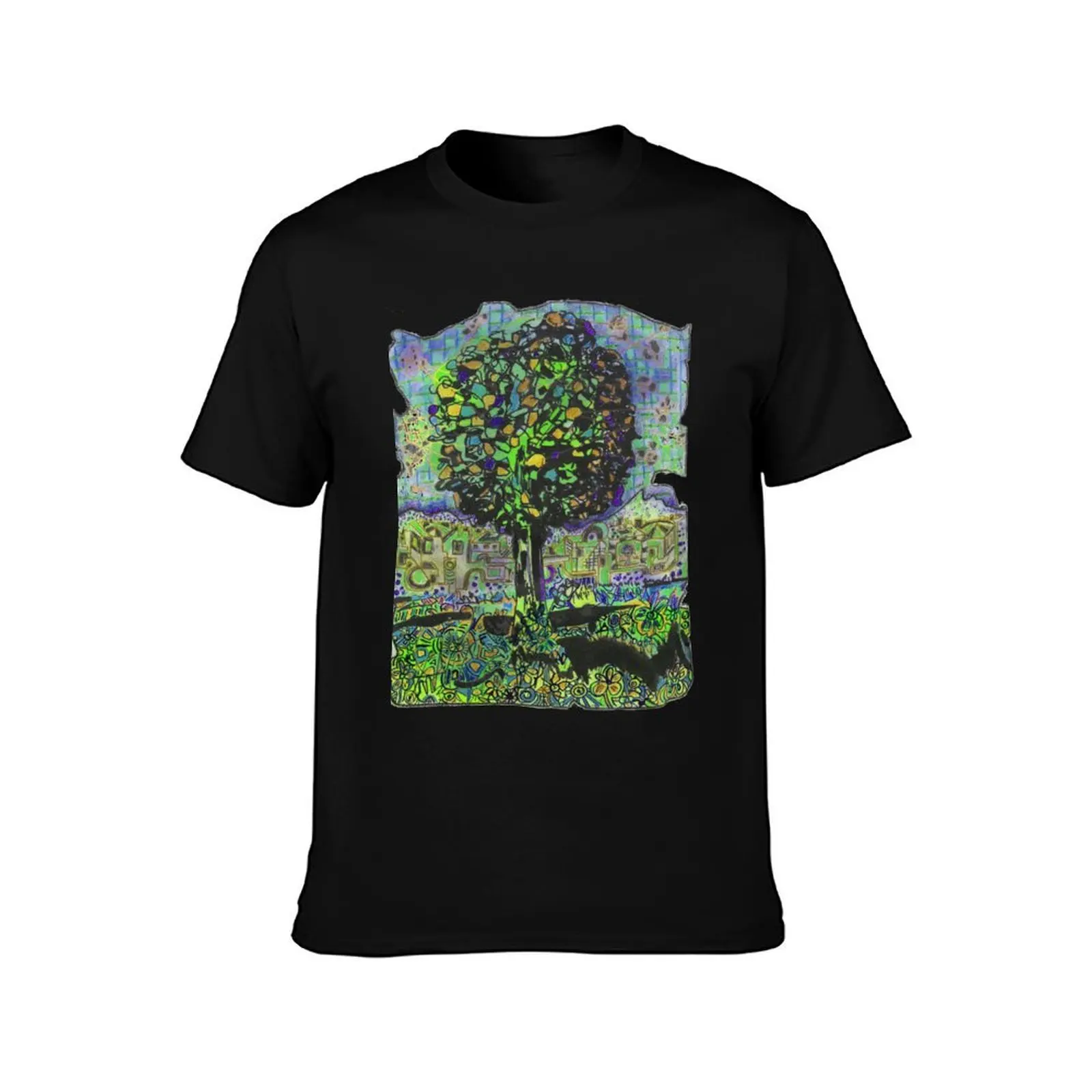 Multicolored connected tree with a slightly more yellow hue T-Shirt Summer Casual Cotton Tee Oversized Streetwear Tops