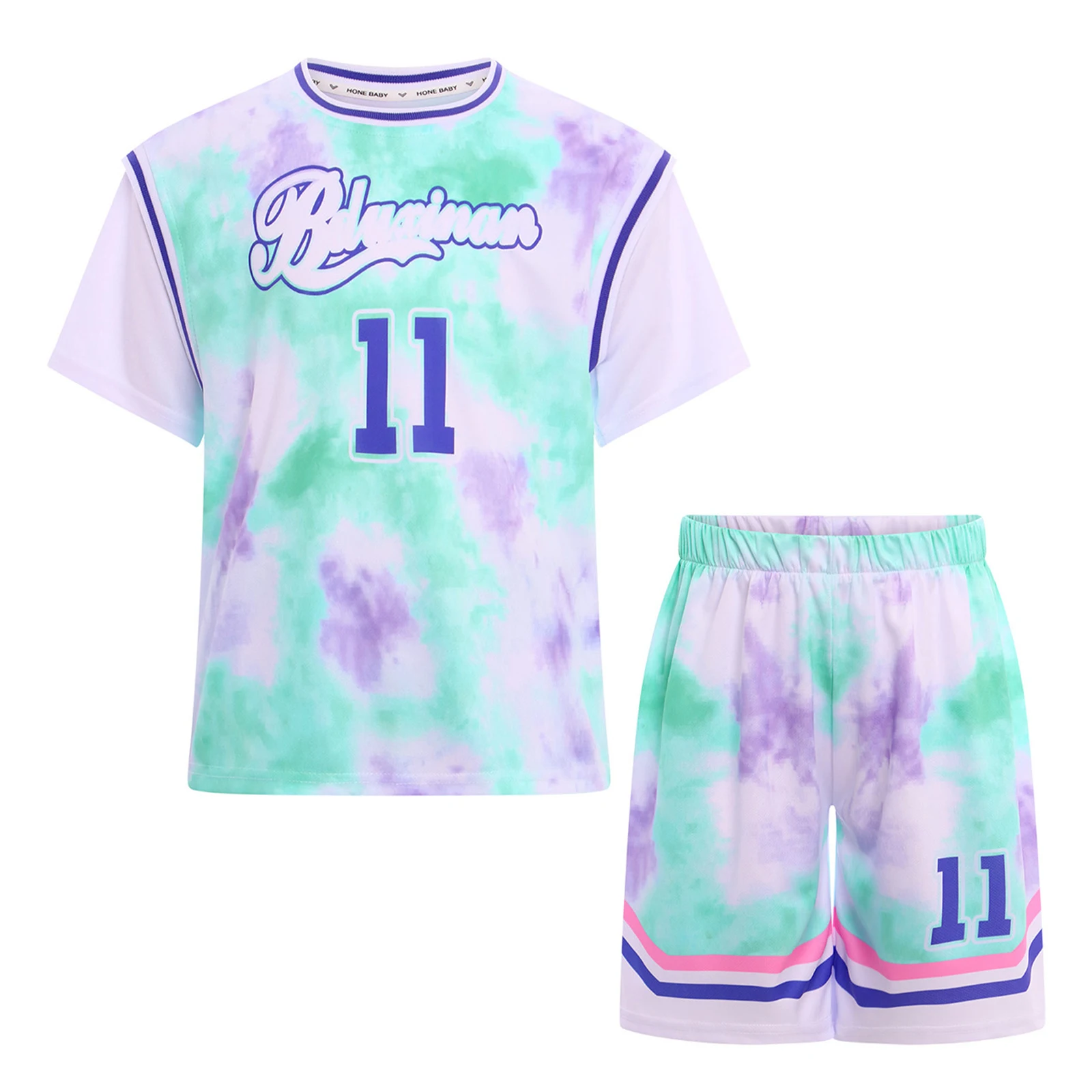 2Pcs Girls Boys Number Printed Sports Outfit Basketball Soccer Uniform Short Sleeve T-shirt+Shorts Set for Outdoor Active Wear