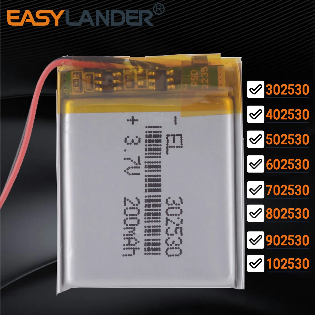 302530 3.7V 200mAh Rechargeable Li Polymer lithium Lipo Battery 402530 502530 602530 702530 802530 902530 102530