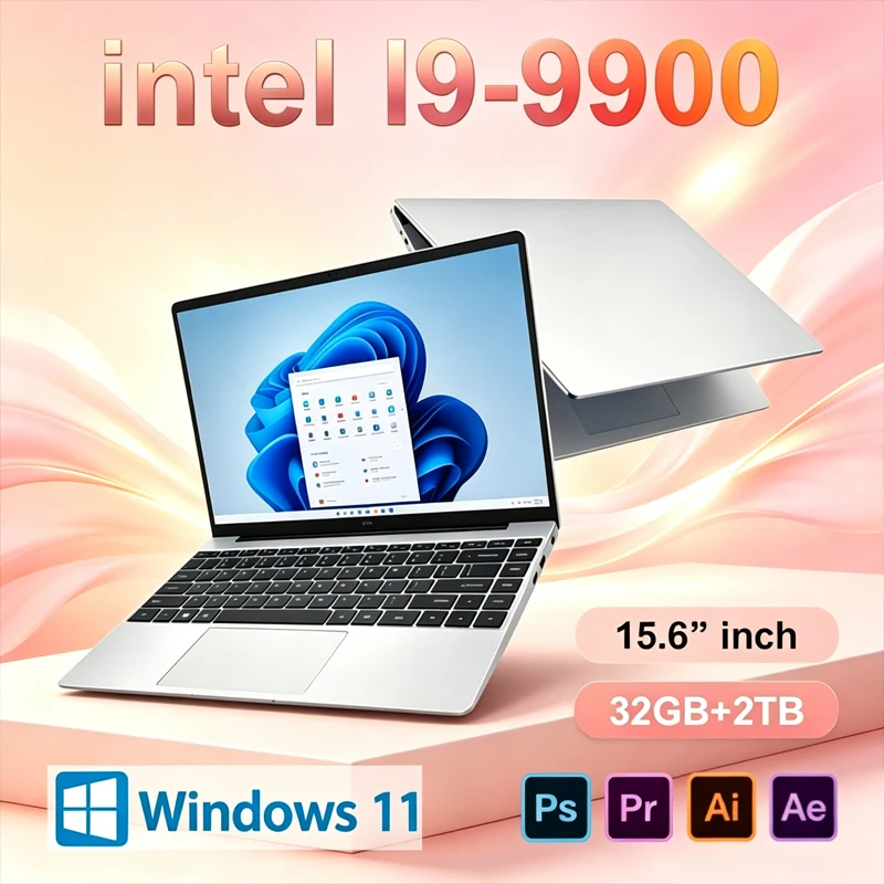 Игровой ноутбук Windows 11 с высокой производительностью, 15,6 дюйма, процессор Intel I9-9900, 32 ГБ ОЗУ, 2 ТБ SSD, портативный, для бизнеса и офиса