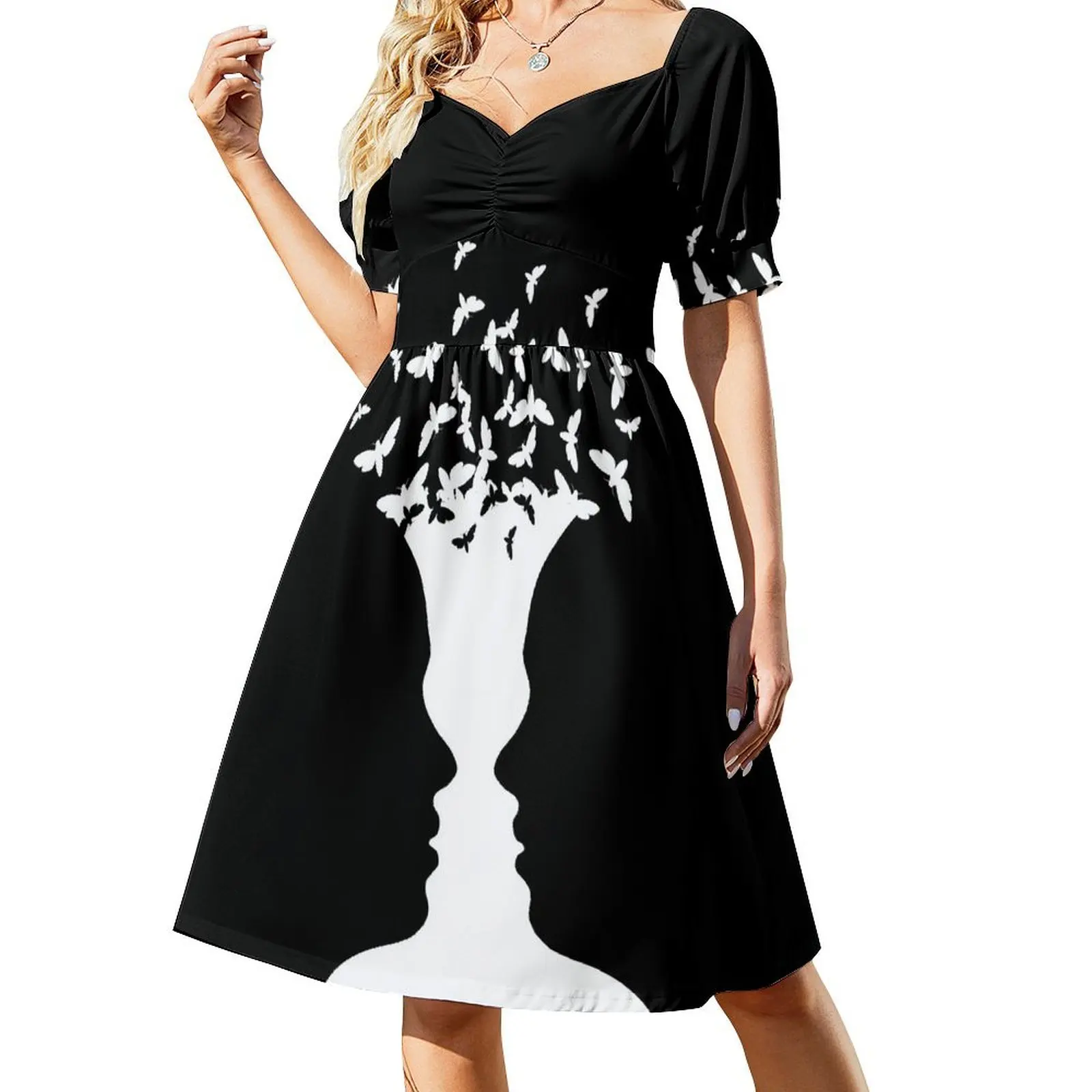 Black and white trippy optical illusion Short Sleeved Dress luxury dress fairy dress summer for women 2025