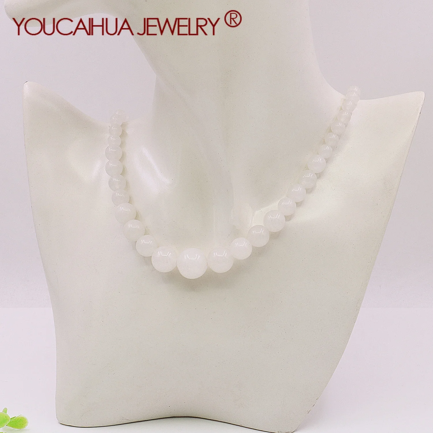 

6-14mm Natural Stone White Chalcedony, Tower Shaped Stone Jewelry Necklace,Round Bead Necklace,Women's Gift, Rotating Button