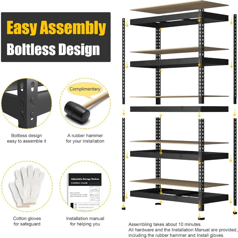 48" x 24" x 72" zware opbergplanken - 5-laags verstelbare garageopslagrekken, metalen opbergrek