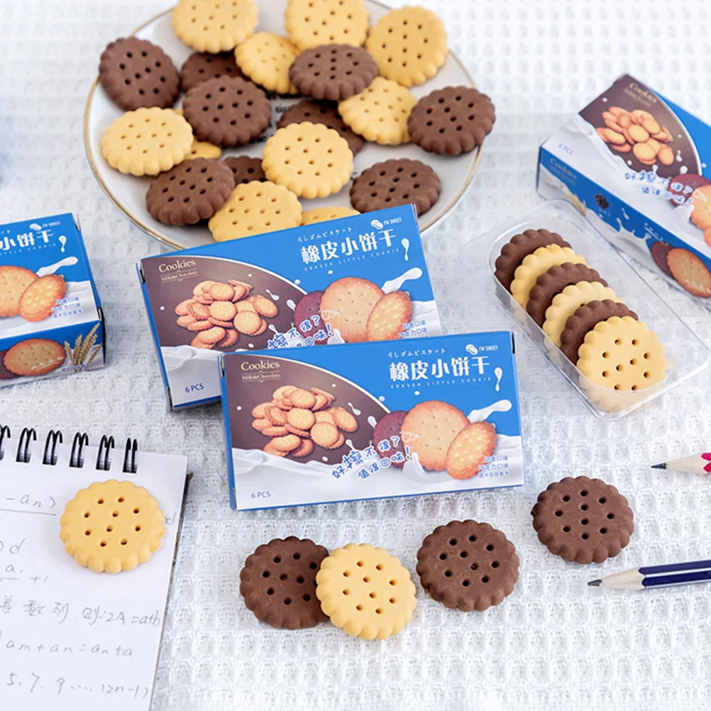 18pcs Cartoon Biscuit Erasers Stationery Bright Cute Design Adorable Shaped Eraser For Students Remove Marks