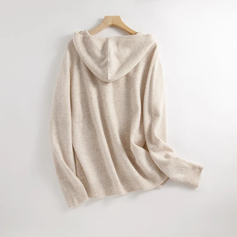 2025 여성 가을 의류 마이야르 스타일 의상 100% 순모 무봉제 원피스 긴 소매 후드 니트 탑