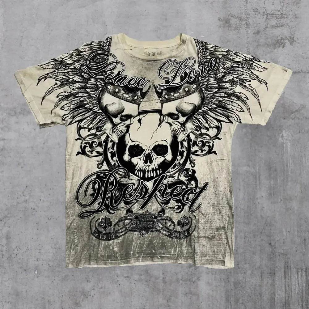 Camiseta de cuello redondo con estampado de calavera gótica para hombre, estilo europeo y americano, suave y transpirable, para verano, moda urbana.