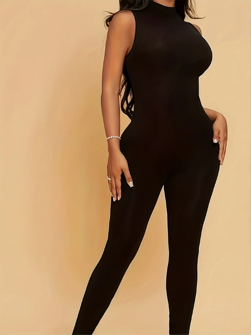 Slim Fit High Neck Sleeveless Jumpsuit Solid Color Tight Fitting Pants Halter Neck One-Piece Summer Fashion Women's Clothing