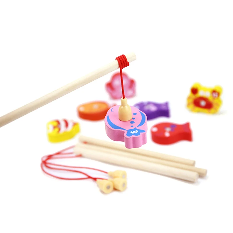 Wooden Magnetic Fishing Rod Toy Catching Games Fishing Poles Fishing Game Toys For Children Early Educational Toys