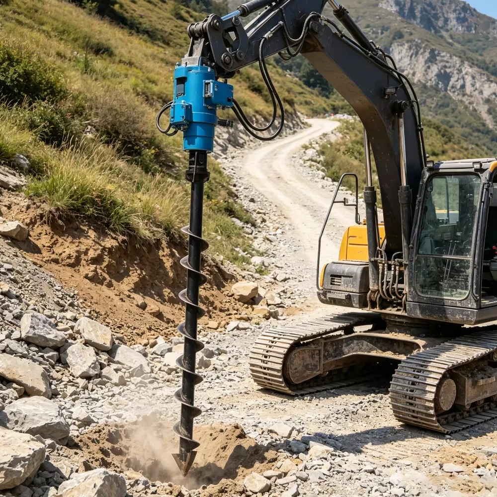 Backhoe Loader Hydraulic Earth Auger Attachment Post Hole Drilling Rig for Construction Project