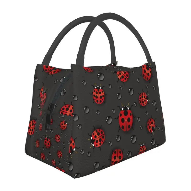 Cute Cartoon Ladybug Thermal Lunch Bag for Women Girls Portable Insulated Cooler Bag for Picnic Beach Work Reusable Lunch Box