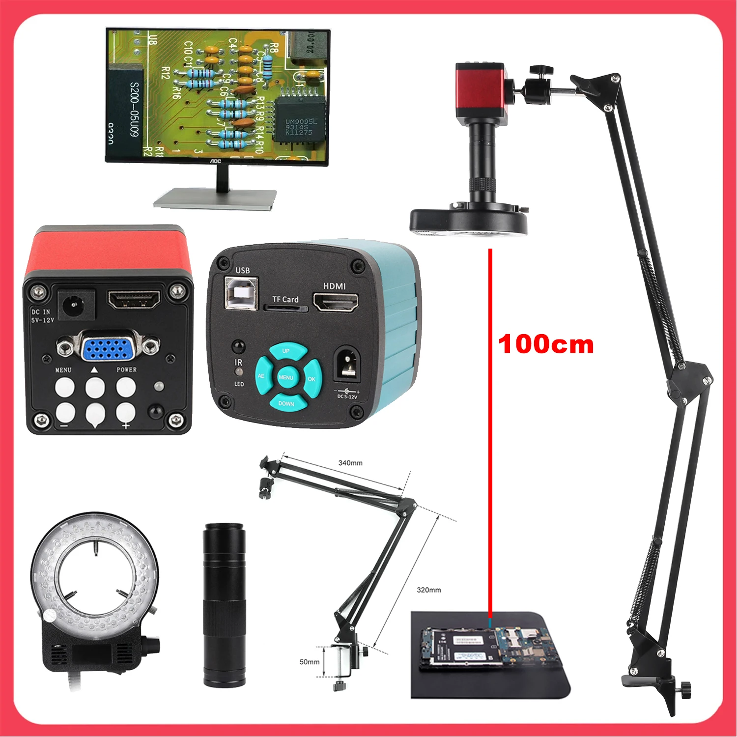Câmera Video Industrial do Microscópio c Monte a Lente Aquisição da Imagem de Digitas 2k 4k 1080p Hdmi Usb Zumbido 150x a