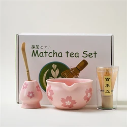 4/5/10PCS Art Flower Matcha Tea Set Ceramic Bowl with Mouth Bamboo Whisk Teaspoon Tea Sets Tea-making Matcha Tools Gift Box