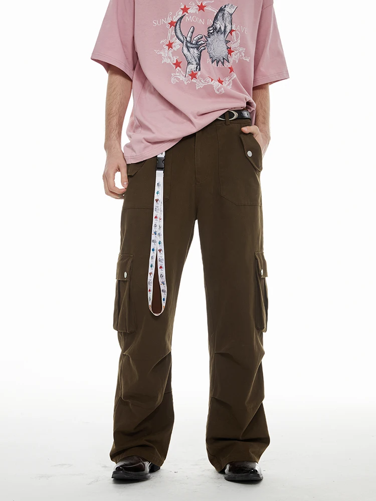 

Paset American Retro Wide Leg Coffee Color Work Pants Men's Loose Straight Pure Cotton Casual Long Pants Youth Vitali Sle