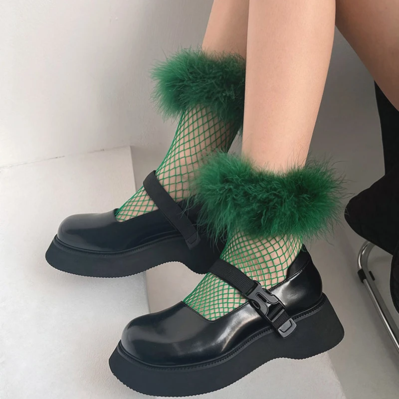 Fashion Fluffy Hollow Out Fishnet Short Socks Girl Lolitas Colorful Sweet Ruffle Princess Socks Thin Mesh Middle Tube Socks