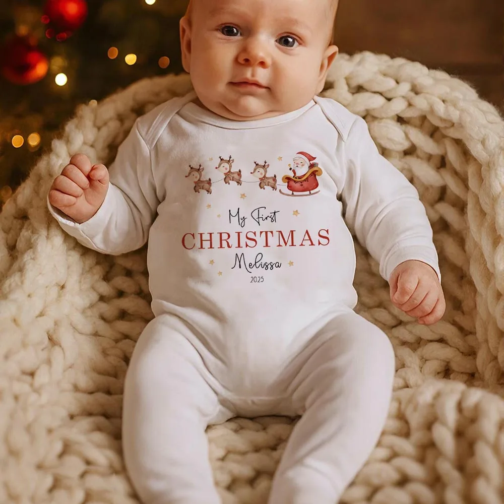 

Personalised Baby's First Christmas Sleepsuit My 1st Christmas Pjs Baby Xmas Outfit New Year Holiday Baby Grow