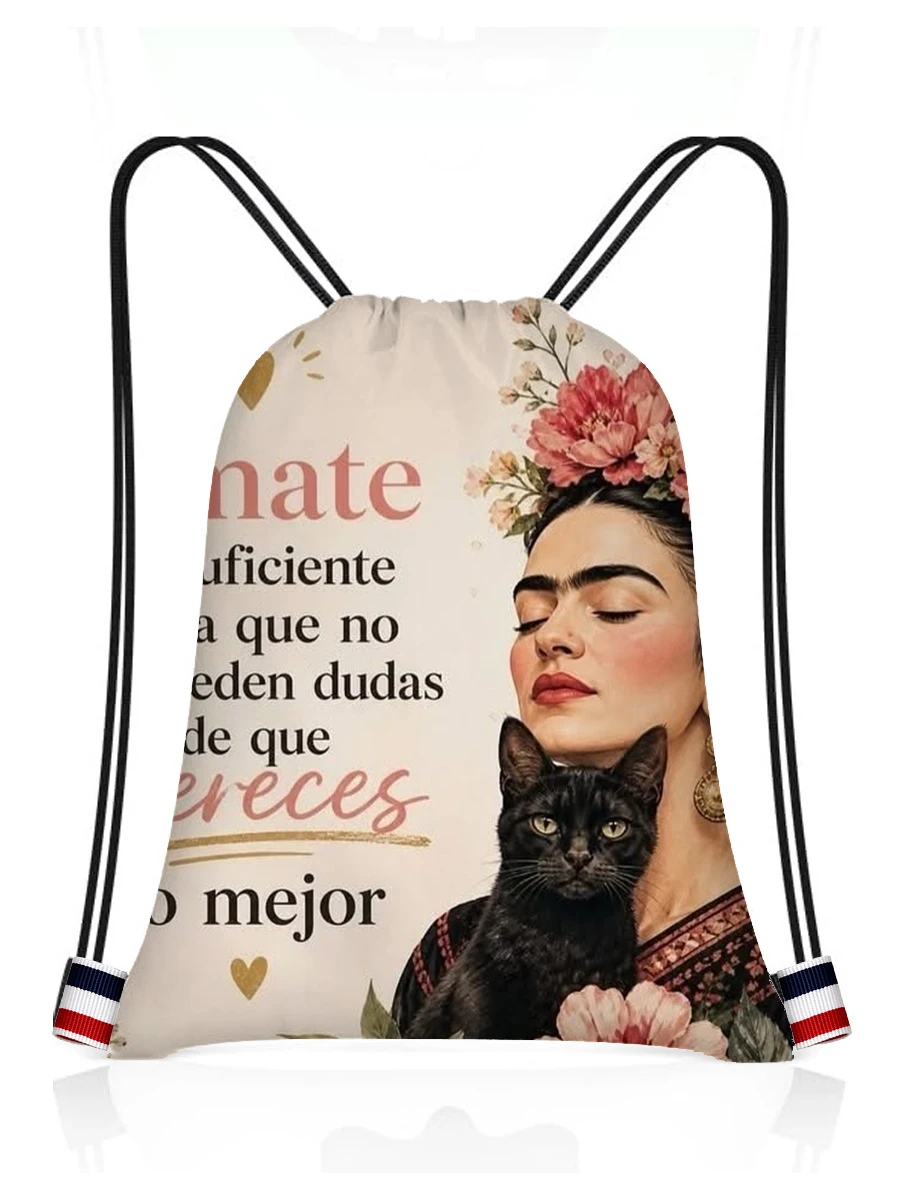 Frida Kahlo Classic Vintage Art Drawstring Backpack Waterproof Bags Sports Cinch Sack String Storage Bags for Gym Sackpack