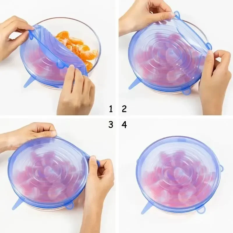 6pcs Reusable Silicone Stretch Lids For Food Bowls - Multifunctional Fruit And Vegetable Fresh-Keeping Cover image 4