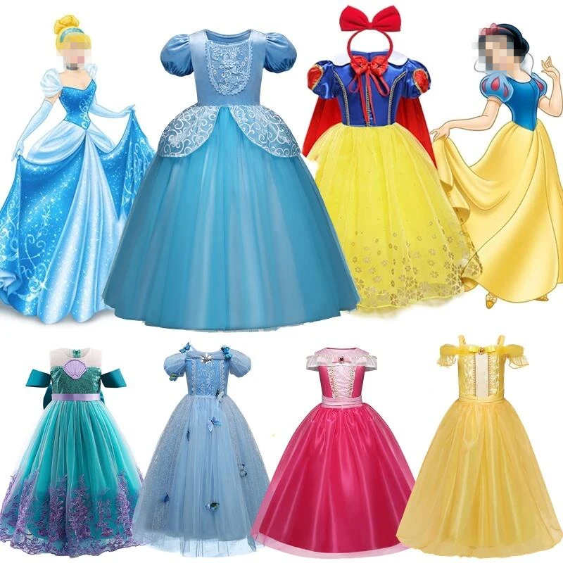 Kids Cinderella Costume Princess Dress for Girls Children Rapunzel Snow White Belle Mermaid Elsa Aurora Cosplay Carnival Dresses