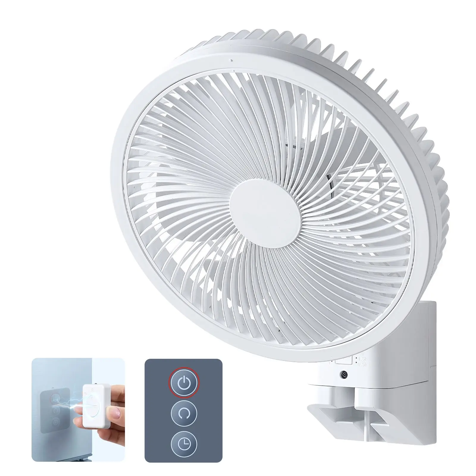 8.5 in Wall Mount Fan, Oscillating Hanging with Remote Control, 10 ft Powerful Airflow, DC Motor, 4 Speeds & Timer, Auto 90°