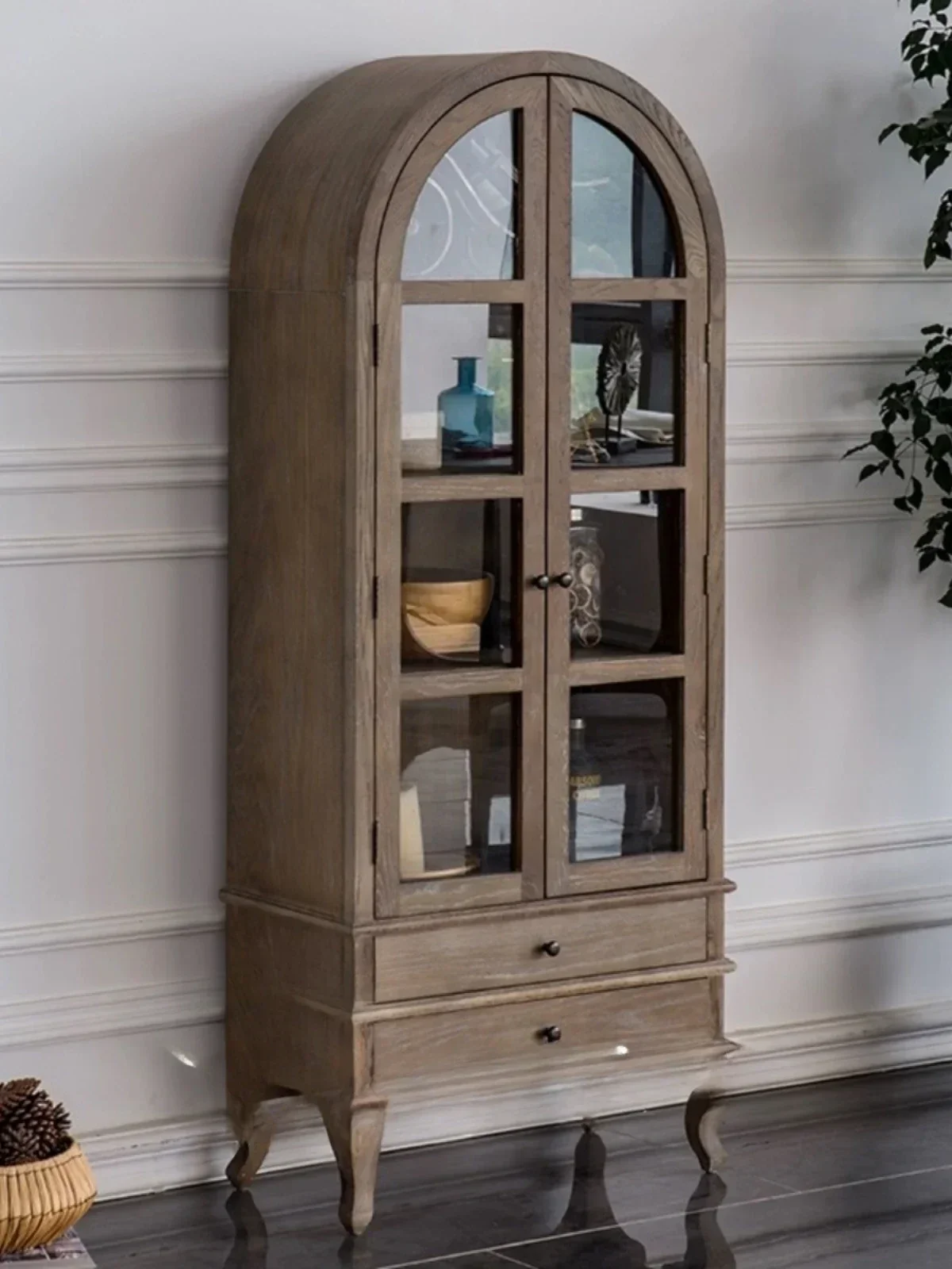 

X American retro solid wood bookcase glass door wine cabinet integrated living room wall storage display cabinet