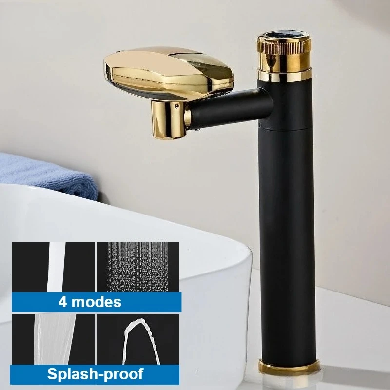 

Смеситель для умывальника с водопадом, медный, 4 режима, смеситель для горячей и холодной воды, монтируемый на палубе, бытовые смесители для ванной комнаты, брызгозащищенный