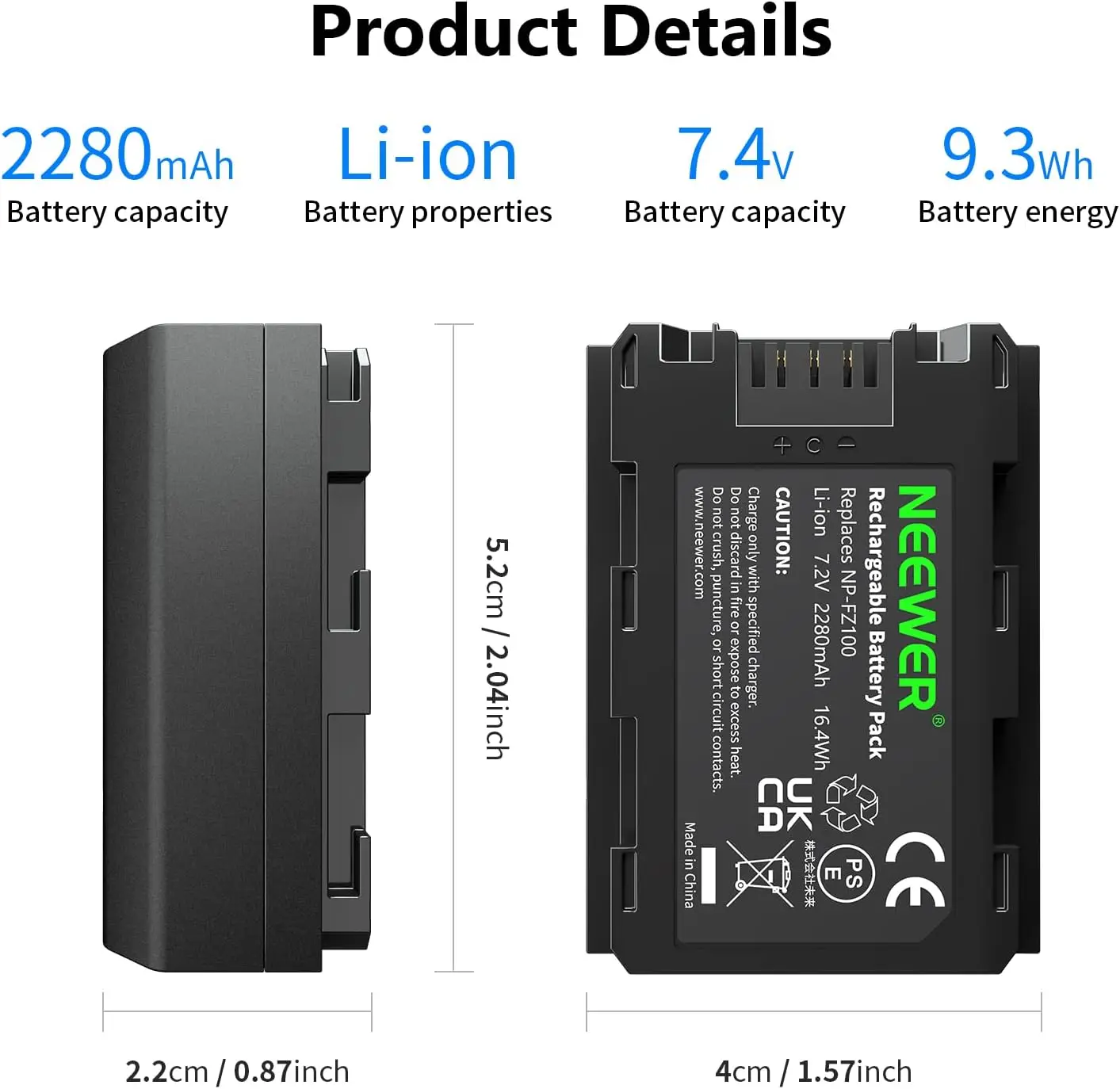 Neewer Battery Pack Replacement for Sony NP-FZ100, Compatible with Sony ZV-E1, FX3, FX30, A1, A9 II, A9, A7R IV, A7R V, A7S III,