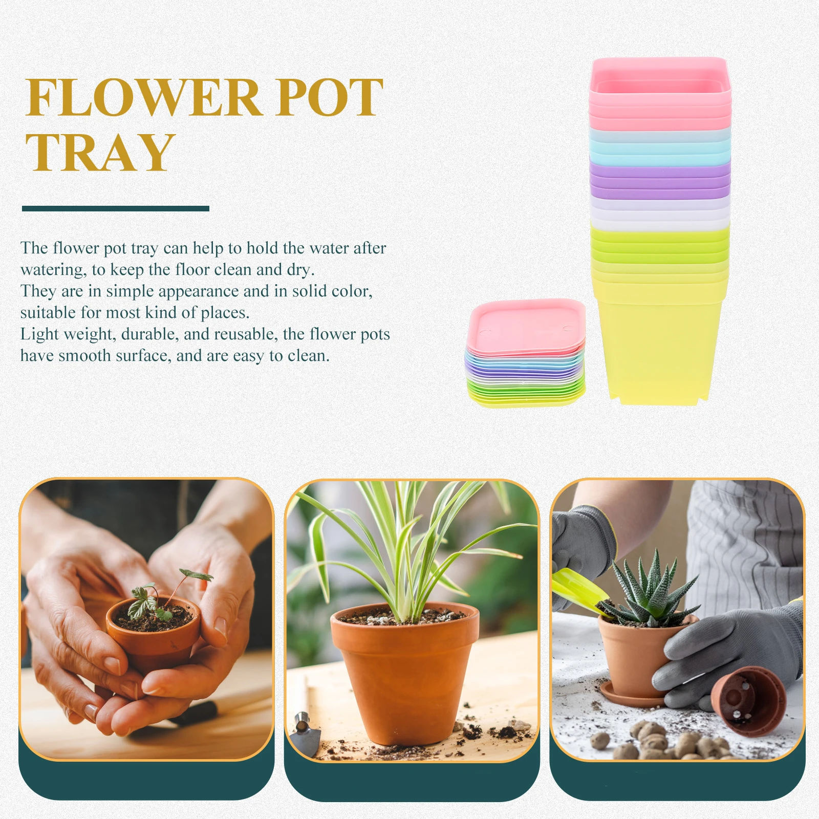 

18 set Color Succulent Square Pots Durable Plastic Lightweight Reusable Flower Pot Tray Hold Water Gardening Tools Indoor