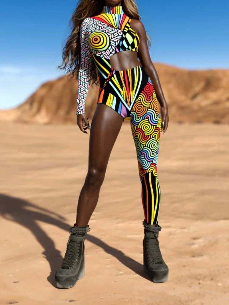 Fashion Cyberpunk Art Irregular Bodysuit Holiday Party Cosplay Half Sleeve Bodysuit Halloween Women's Performance Zentai Costume