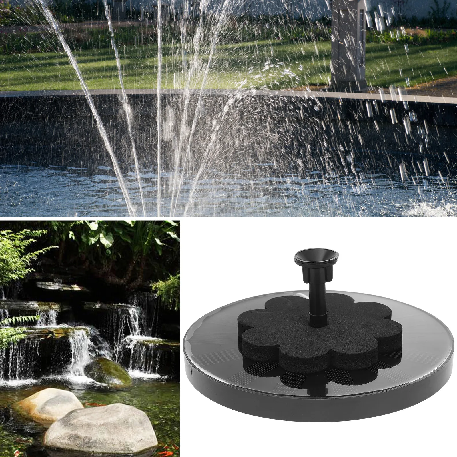 Solar floating water fountain for garden owners to improve pond water circulation, plastic, black, 1 pc