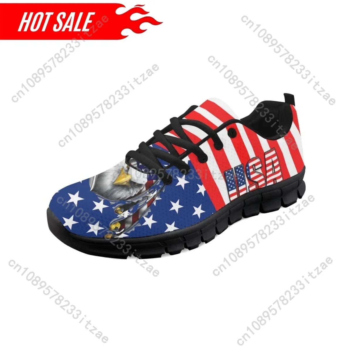 2024 Female Walking Shoes USA Flag Design Eagle Print Ladies Flat Shoes Summer Autumn Mesh Sneakers for Women Lace-up Zapatillas